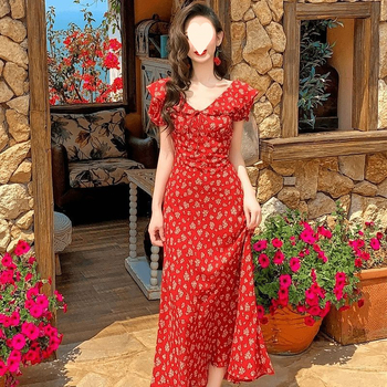Rochie florală fără mâneci, decolteu în V, croială A-line midi, din poliester