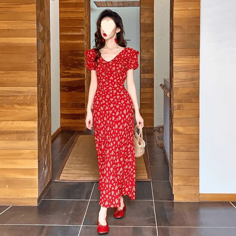 Rochie florală fără mâneci, decolteu în V, croială A-line midi, din poliester