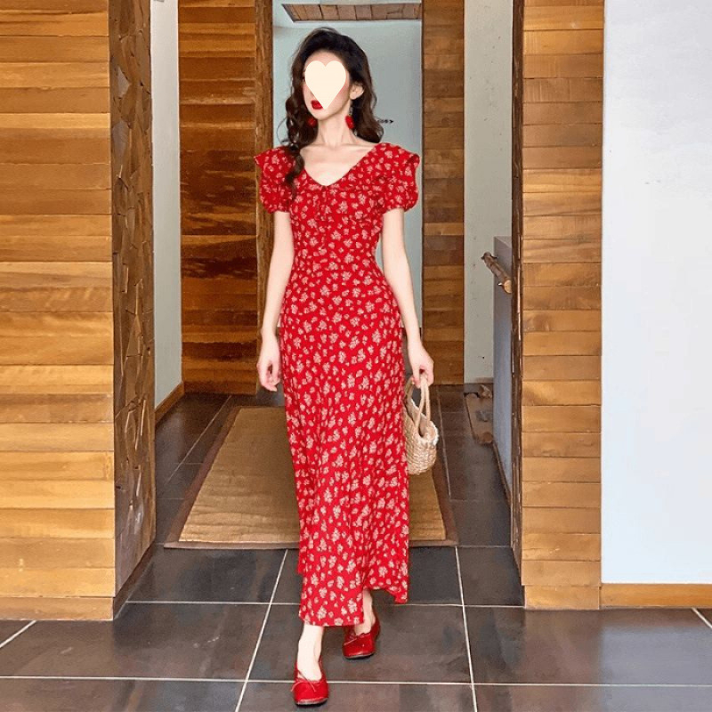 Rochie florală fără mâneci, decolteu în V, croială A-line midi, din poliester