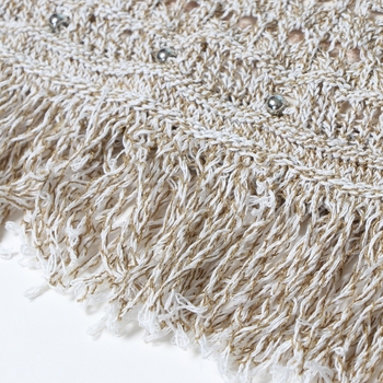 Rochie cu croială în A, tricotaj decupat cu ciucuri, guler rotund, fără mâneci, lungime medie