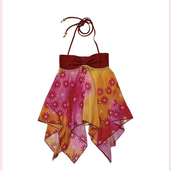 Rochie fără mâneci, imprimată din fibre de cânepă, cu bretele neregulate — stil street hipster, Quchi, vară 2022