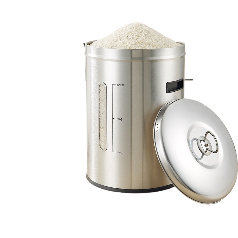Recipient metalic pentru depozitare orez cu sigilare, rezistență la umezeală și dăunători; capacitate sub 4 L