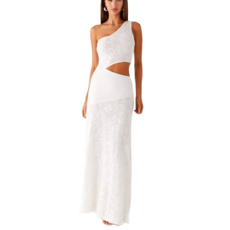 Bodycon duga haljina s patchworkom, poliester, bez rukava, kosim ovratnikom