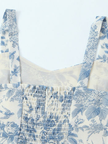 Rochie cu bretele, imprimeu floral 3D, talie înaltă, fustă lungă, din poliester elastic