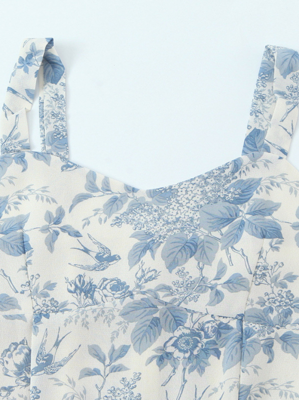 Rochie cu bretele, imprimeu floral 3D, talie înaltă, fustă lungă, din poliester elastic