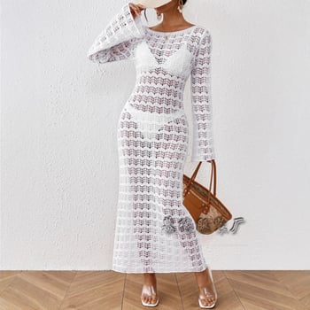 Rochie lungă tricotată, bretele spaghetti, decolteu pe un umăr, model în dungi, elegantă