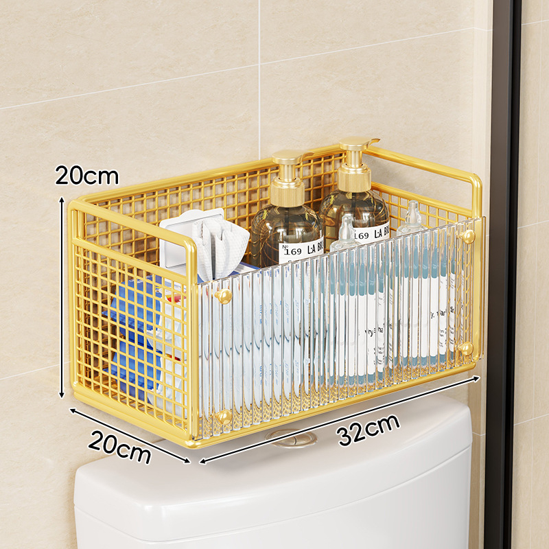 WC fölötti falra szerelhető polc papírzsebkendő és nedves törlőkendő tárolására – függő, vas és akril anyagból, 1 réteg, modern minimalista stílus