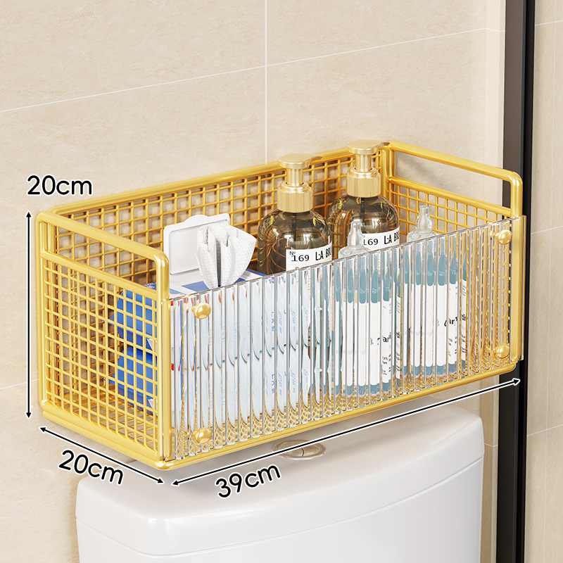 WC fölötti falra szerelhető polc papírzsebkendő és nedves törlőkendő tárolására – függő, vas és akril anyagból, 1 réteg, modern minimalista stílus