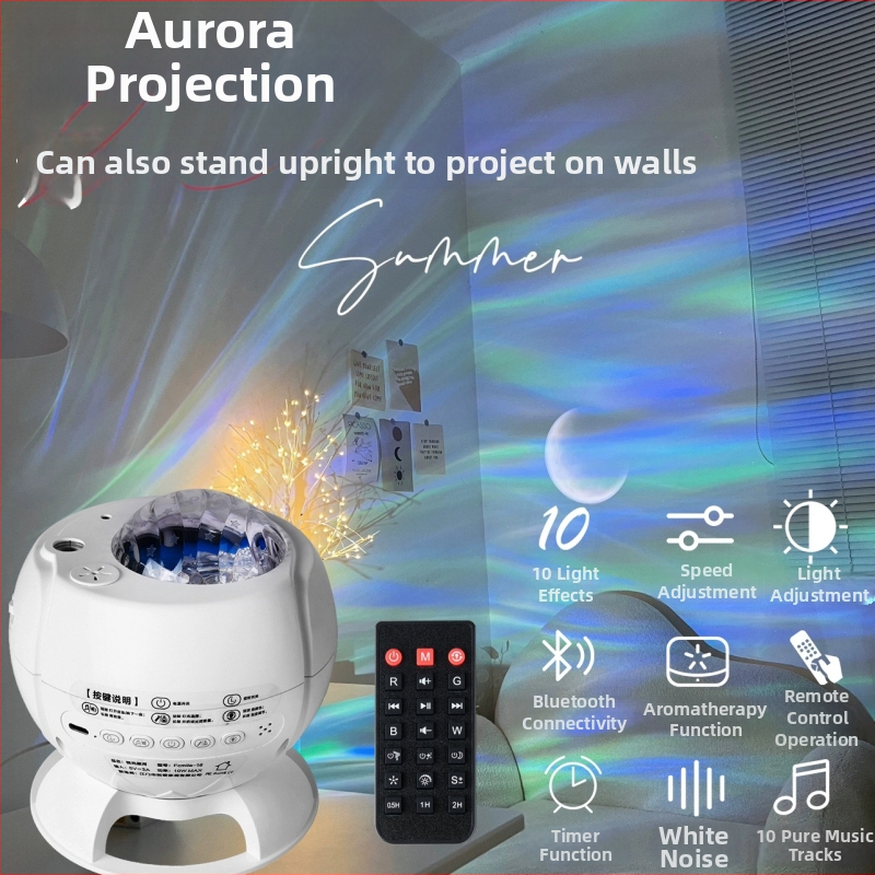 Lampa za projekciju Aurora s zvjezdanim nebom i Bluetooth zvučnikom, stolna noćna rasvjeta (10W, ugrađena baterija, 3000mAh, daljinski upravljač)