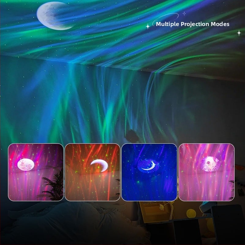 Lampa za projekciju Aurora s zvjezdanim nebom i Bluetooth zvučnikom, stolna noćna rasvjeta (10W, ugrađena baterija, 3000mAh, daljinski upravljač)