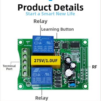 Bežični relej za daljinsko upravljanje — upravljač s 2–4 kanala, daljinski upravljač s 3 tipke za gore/dolje i zaustavljanje, upravljanje motorom naprijed/natrag