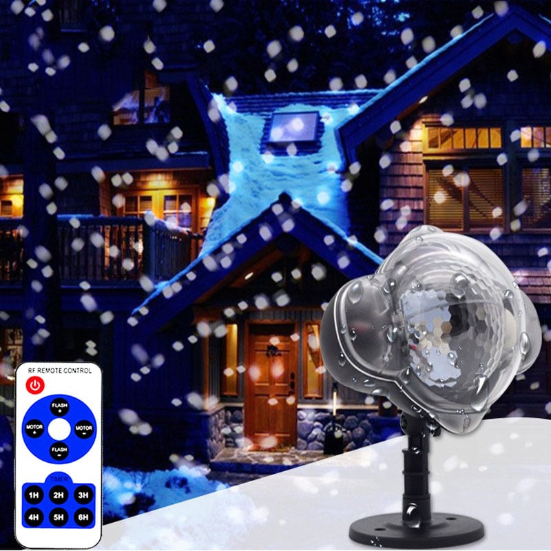 LED λαμπτήρας προβολής νιφάδας χιονιού για εξωτερική αυλή - IP65 αδιάβροχος, ABS σώμα, τηλεχειριστήριο λευκό φως, αυτονομία άνω των 36 ωρών