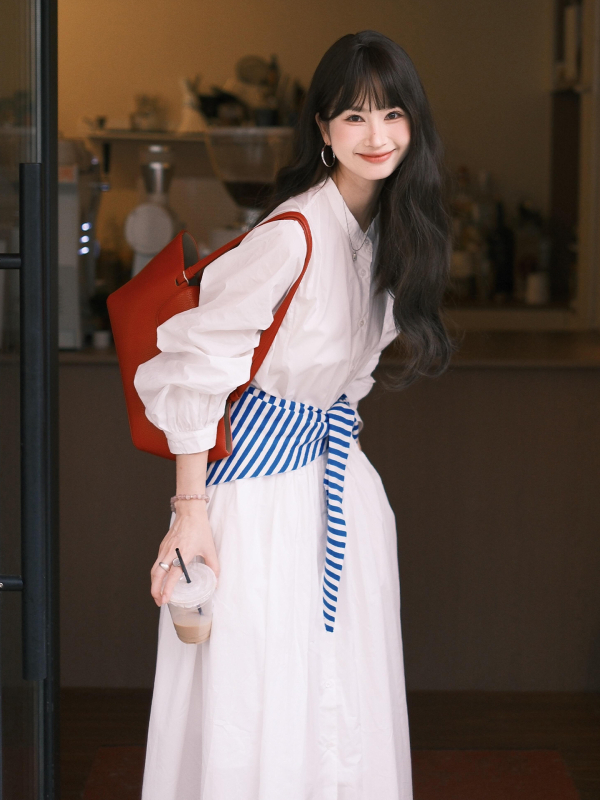 Ingruha galléros kerek nyakú, hosszú ujjú, magas derék, közepes-hosszú, anyag 50% lyocell, 50% pamut