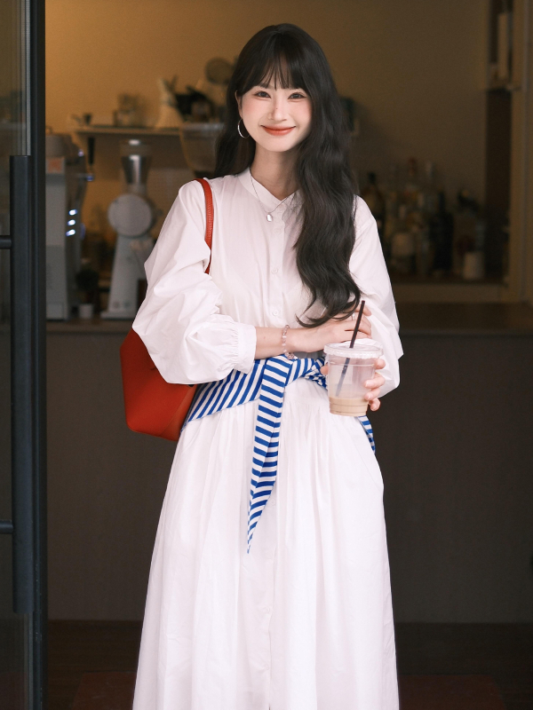 Ingruha galléros kerek nyakú, hosszú ujjú, magas derék, közepes-hosszú, anyag 50% lyocell, 50% pamut