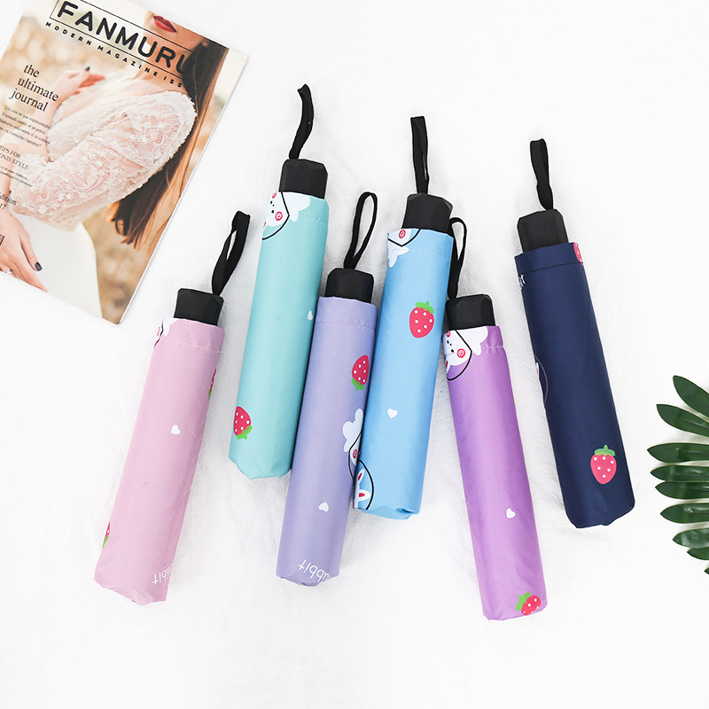 Чадър за дъжд и слънце с 10 ребра, трисгъваем дизайн, ръчно отваряне, метални ребра и стълб, пластмасова дръжка, плат 190T с винилово покритие, UPF >50