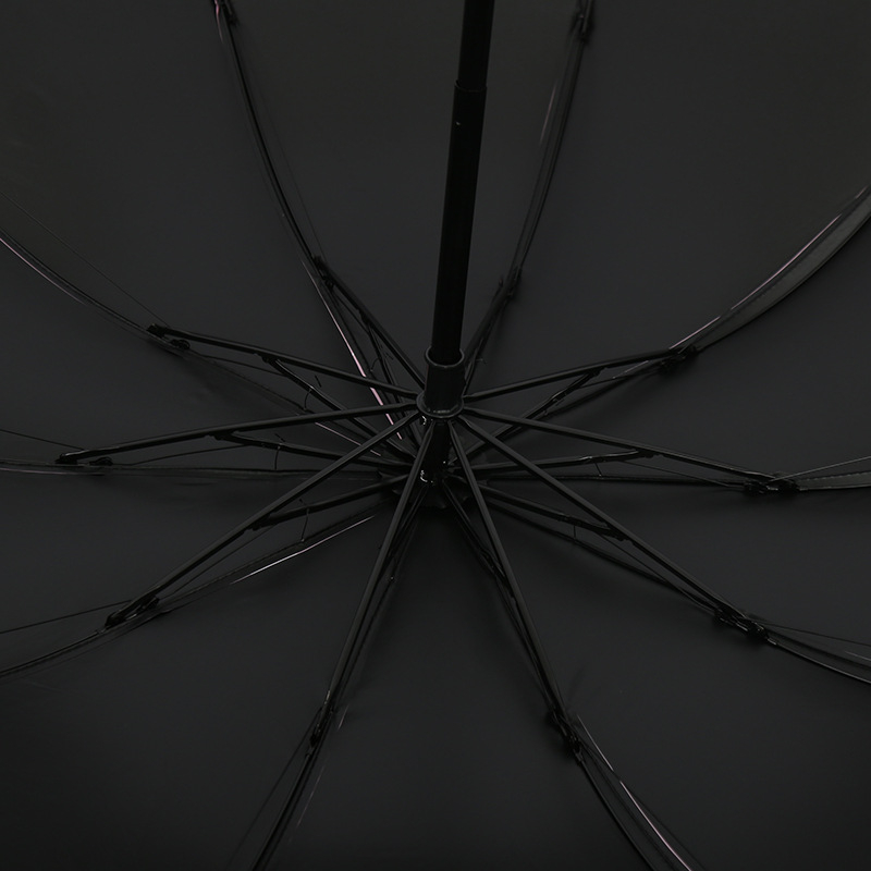 Чадър за дъжд и слънце с 10 ребра, трисгъваем дизайн, ръчно отваряне, метални ребра и стълб, пластмасова дръжка, плат 190T с винилово покритие, UPF >50