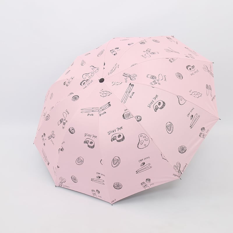 Чадър за дъжд и слънце с 10 ребра, трисгъваем дизайн, ръчно отваряне, метални ребра и стълб, пластмасова дръжка, плат 190T с винилово покритие, UPF >50