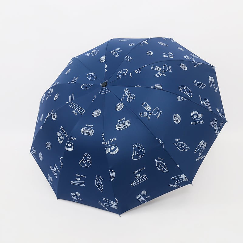 Чадър за дъжд и слънце с 10 ребра, трисгъваем дизайн, ръчно отваряне, метални ребра и стълб, пластмасова дръжка, плат 190T с винилово покритие, UPF >50