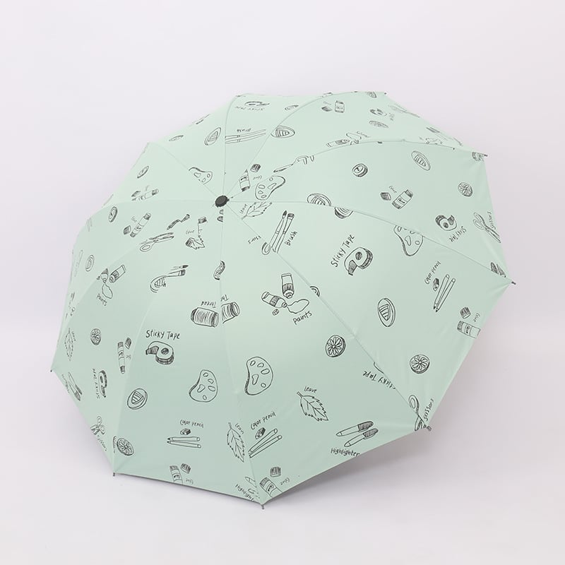 Чадър за дъжд и слънце с 10 ребра, трисгъваем дизайн, ръчно отваряне, метални ребра и стълб, пластмасова дръжка, плат 190T с винилово покритие, UPF >50