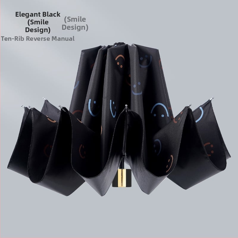 Чадър за дъжд и слънце с 10 ребра, трисгъваем дизайн, ръчно отваряне, метални ребра и стълб, пластмасова дръжка, плат 190T с винилово покритие, UPF >50