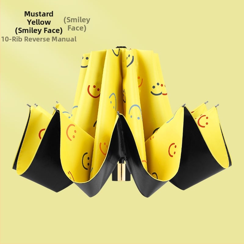 Чадър за дъжд и слънце с 10 ребра, трисгъваем дизайн, ръчно отваряне, метални ребра и стълб, пластмасова дръжка, плат 190T с винилово покритие, UPF >50