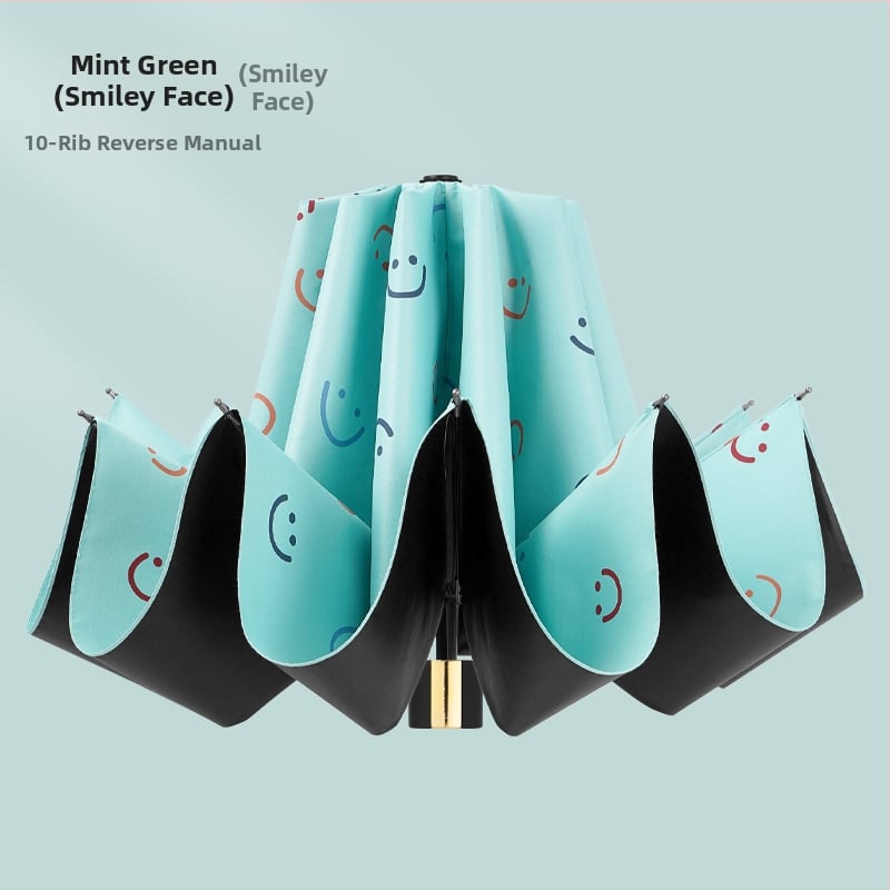 Чадър за дъжд и слънце с 10 ребра, трисгъваем дизайн, ръчно отваряне, метални ребра и стълб, пластмасова дръжка, плат 190T с винилово покритие, UPF >50