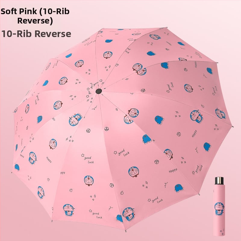 Чадър за дъжд и слънце с 10 ребра, трисгъваем дизайн, ръчно отваряне, метални ребра и стълб, пластмасова дръжка, плат 190T с винилово покритие, UPF >50