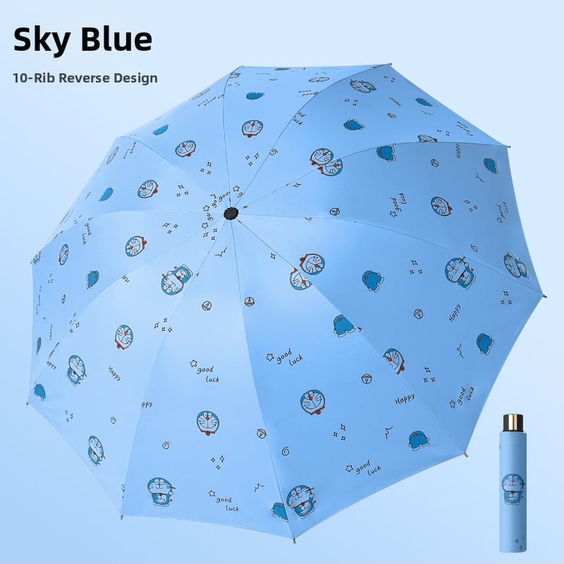Чадър за дъжд и слънце с 10 ребра, трисгъваем дизайн, ръчно отваряне, метални ребра и стълб, пластмасова дръжка, плат 190T с винилово покритие, UPF >50