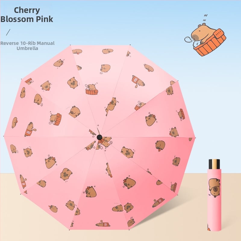 Чадър за дъжд и слънце с 10 ребра, трисгъваем дизайн, ръчно отваряне, метални ребра и стълб, пластмасова дръжка, плат 190T с винилово покритие, UPF >50