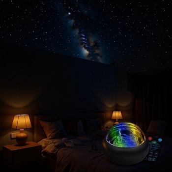 USB динамичен проектор за звездно небе с аврора и текстура на водни вълни – кръгла акрилна абажур, ABS база, USB захранване 5V, модерен стил