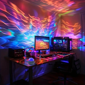 USB динамичен проектор за звездно небе с аврора и текстура на водни вълни – кръгла акрилна абажур, ABS база, USB захранване 5V, модерен стил