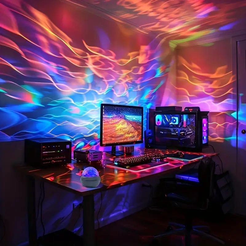 USB динамичен проектор за звездно небе с аврора и текстура на водни вълни – кръгла акрилна абажур, ABS база, USB захранване 5V, модерен стил