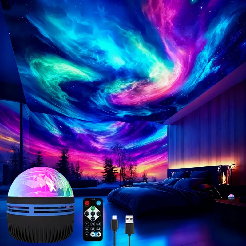 USB динамичен проектор за звездно небе с аврора и текстура на водни вълни – кръгла акрилна абажур, ABS база, USB захранване 5V, модерен стил