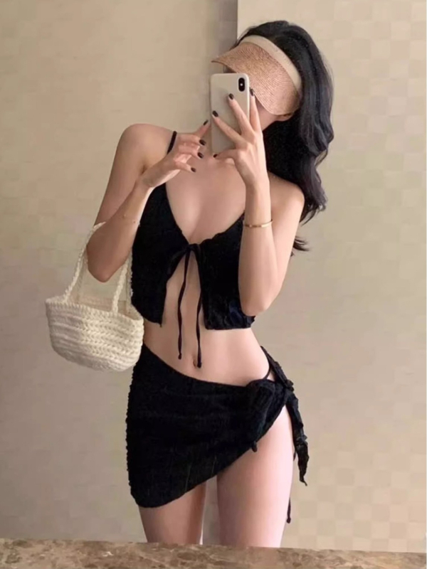 Bikini visokog struka, jednobojni, s umetkom za grudi, brzo sušeći poliester, 200 g, za žene