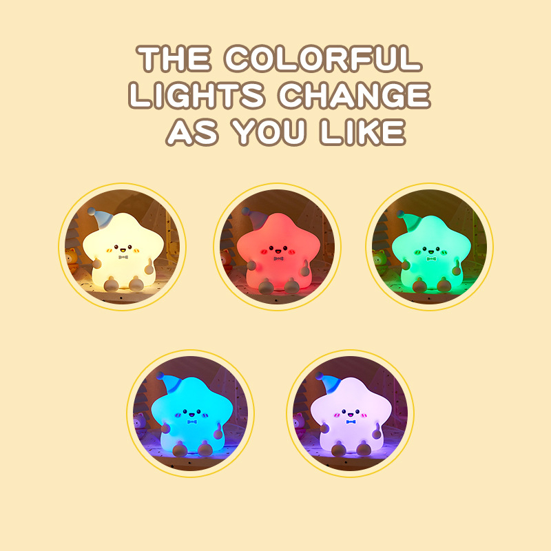 Звездна силиконова нощна лампа с USB зареждане, поставка за телефон, 16 цветове и вградена батерия