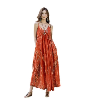 Boemska duga suknja, camisole stil, odmor stil, visoki struk, A-linija kroj, poliester s elastanom