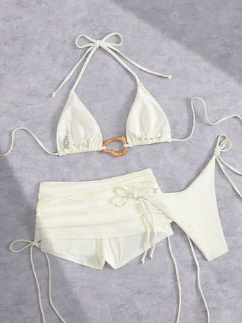 2026 nova verzija: trodjelni bikini set jedne boje s remenčićima