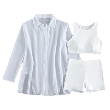 Ženski kupaći kostim s dugim rukavima, trodijelni set s umetcima za prsa, 82% poliester, 220 g/m², podstava 20% spandex