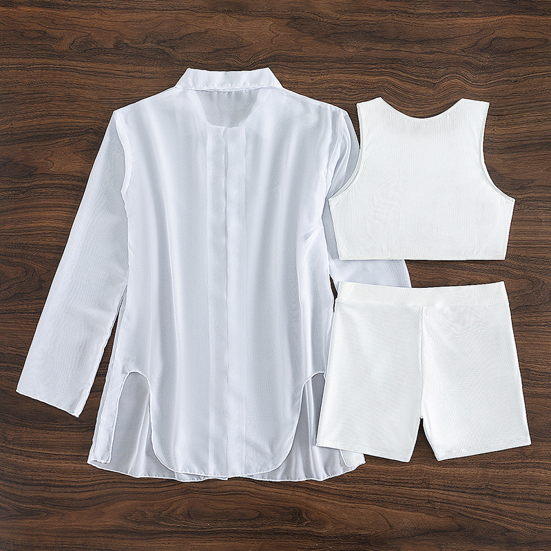 Ženski kupaći kostim s dugim rukavima, trodijelni set s umetcima za prsa, 82% poliester, 220 g/m², podstava 20% spandex