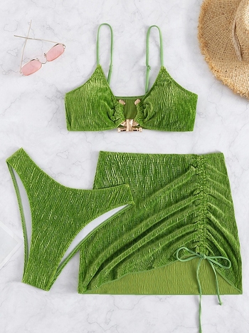 Trodjelni bikini set — poliester, brzo sušenje, podstava 95% poliester / 5% elastan, napunjene košarice, bez metalne potpore