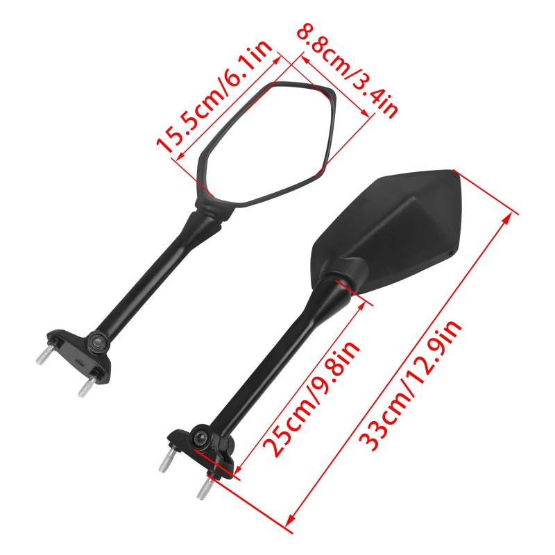 Καθρέφτης μοτοσικλέτας Kawasaki Ninja 650R / ER-6F / Z1000SX (2009–2015): αλουμινένιος άξονας και πλαστικό περίβλημα; μοντέλο 397; υψηλή αντοχή σε κραδασμούς