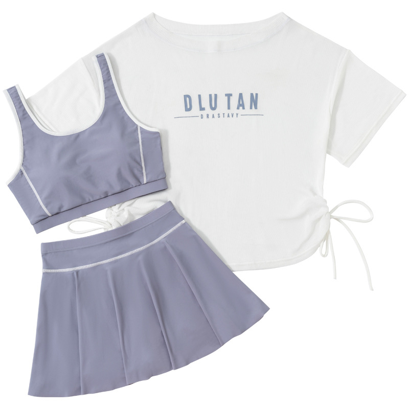 Trodjelni kupaći set s pokrivenom bluzom za žene, s umetnim jastučićima za prsa, bez čelične potpore, brzo sušenje najlona, visoka elastičnost