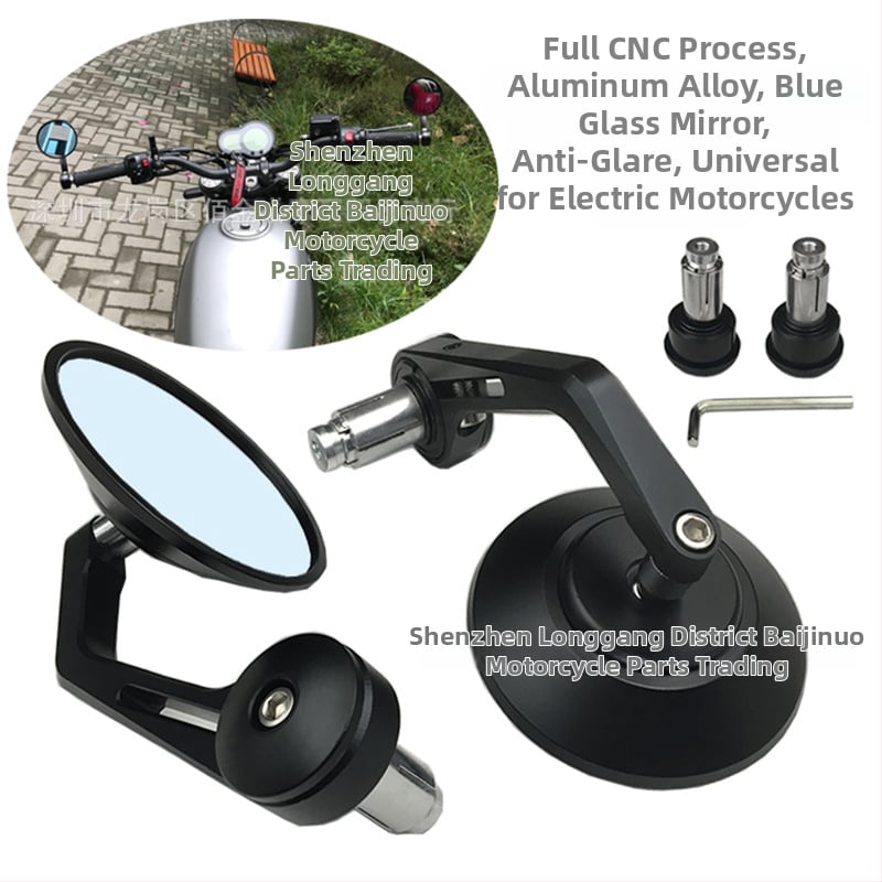 Задно огледало за мотоциклет CB-2, плоско огледало, корпус от CNC алуминиева сплав, огледало: сплав, покритие: алуминиева сплав, съвместимо с мотори и електрически скутери, марка BJN