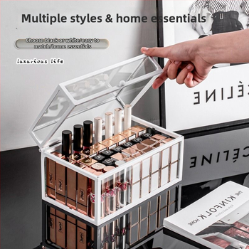 Asztali rúzs-tároló fedéllel, üvegből, többszintes polc