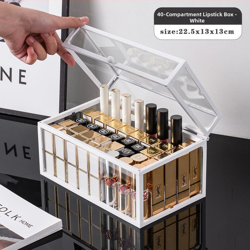 Asztali rúzs-tároló fedéllel, üvegből, többszintes polc