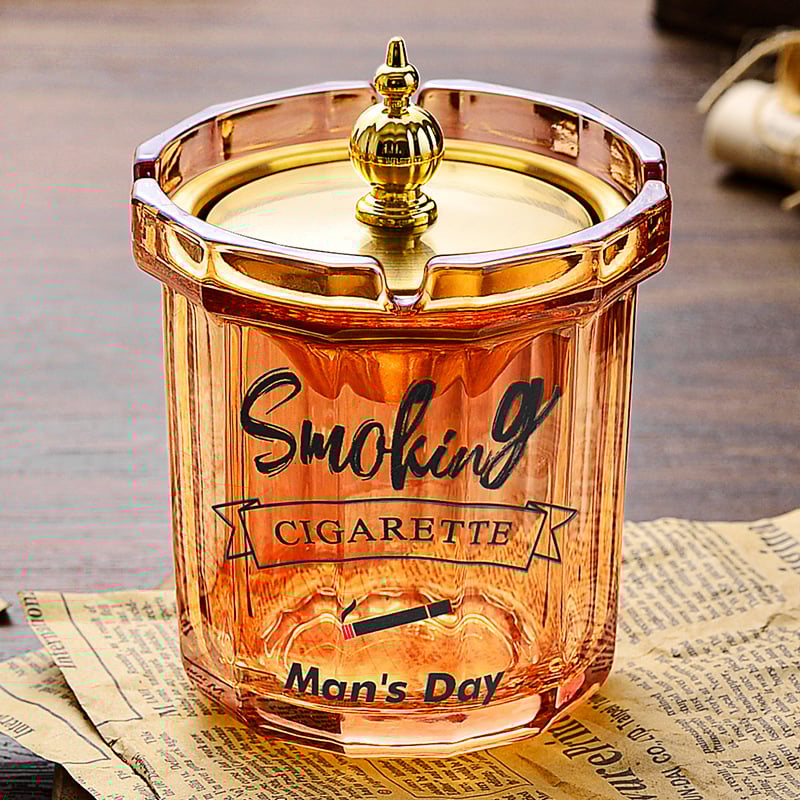 Scrumieră de sticlă cu capac, logo tipărit, personalizare disponibilă, stil modern și simplu