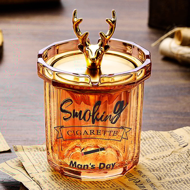 Scrumieră de sticlă cu capac, logo tipărit, personalizare disponibilă, stil modern și simplu