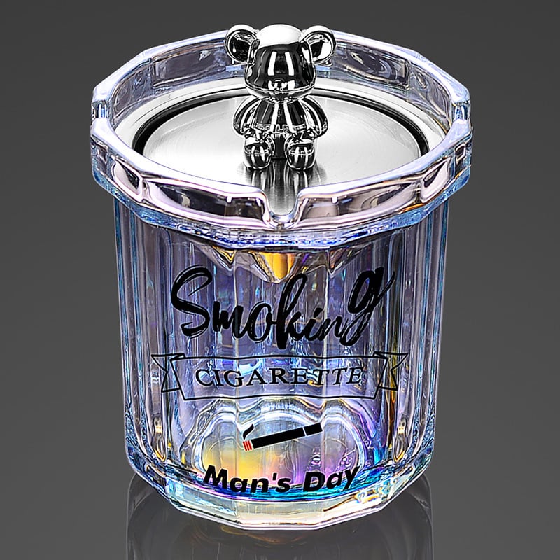 Scrumieră de sticlă cu capac, logo tipărit, personalizare disponibilă, stil modern și simplu