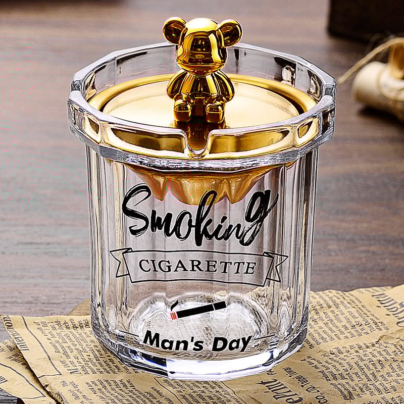 Scrumieră de sticlă cu capac, logo tipărit, personalizare disponibilă, stil modern și simplu