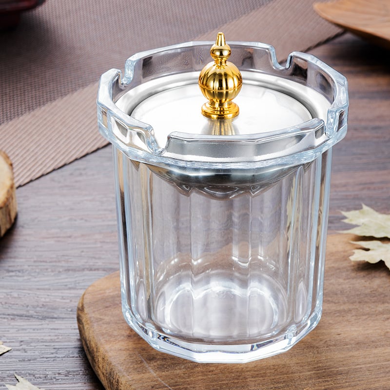 Scrumieră de sticlă cu capac, logo tipărit, personalizare disponibilă, stil modern și simplu